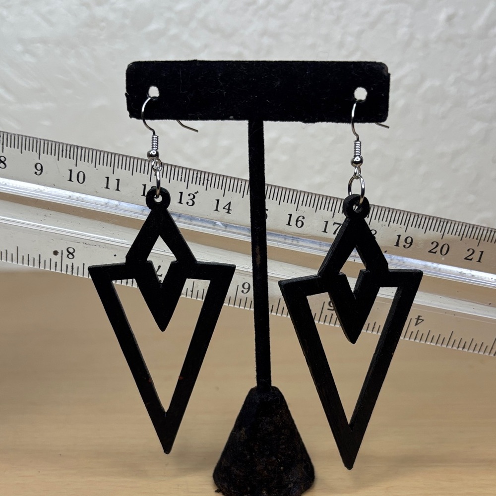 Black Geometric Drop wooden Earrings - Modern Women's Jewelry